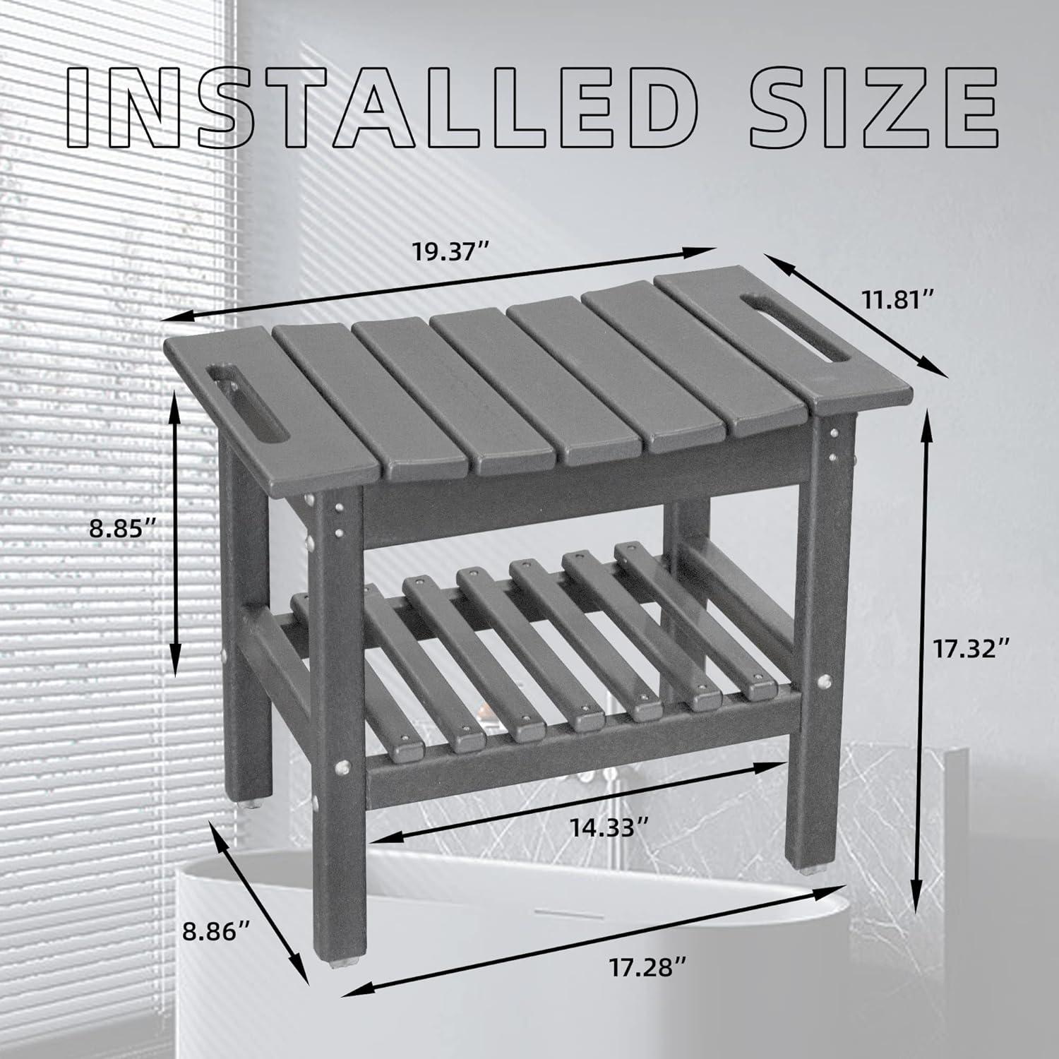 Gray HDPE Shower Bench with Storage Shelf