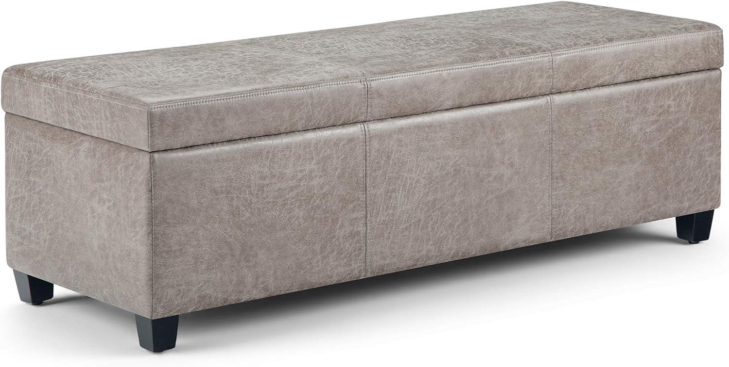 Avalon Distressed Grey Taupe Faux Air Leather Large Storage Ottoman