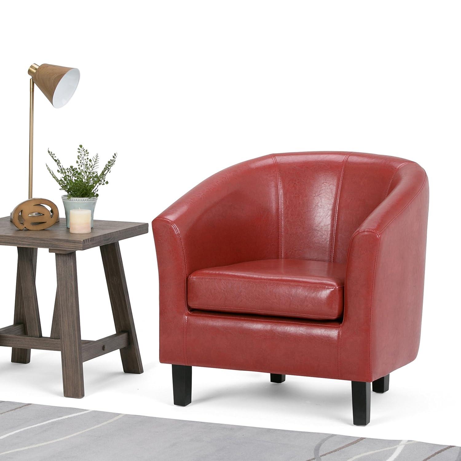 Simpli Home Austin 30"W Upholstered Vegan Faux Leather Contemporary Tub Accent Chair with High Arms and Deep Seat