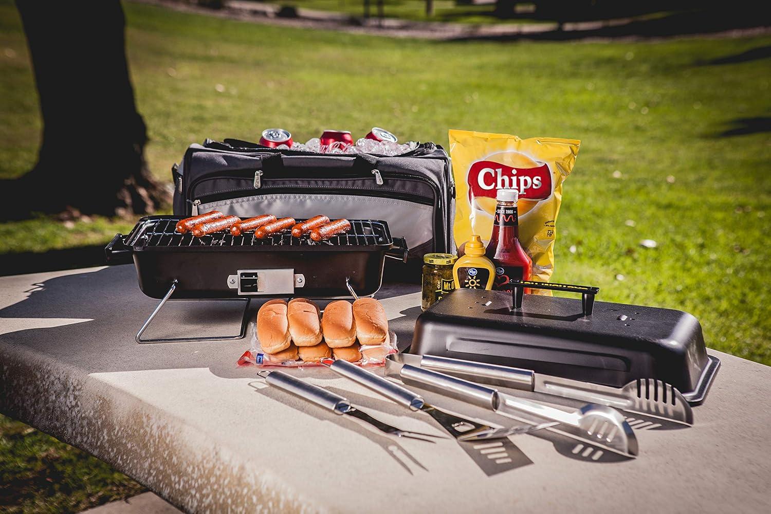 Arlmont & Co. Buccaneer Portable Charcoal Grill & Cooler Tote, Take Anywhere BBQ Grill with BBQ Accessories and Cooler Bag, Barbecues Grill for Outdoor Cooking
