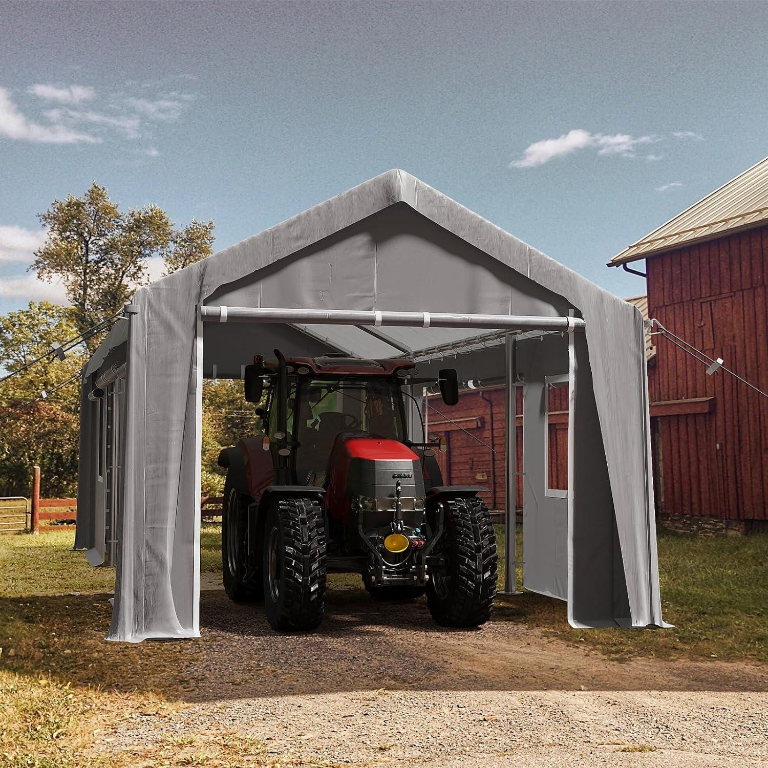 Gray 12' x 20' Portable Metal Carport with Windows