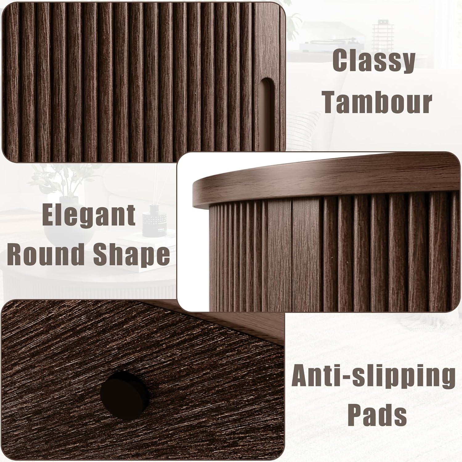 Fluted Coffee Table with Storage, Mid-Century Coffee Table for Living Room