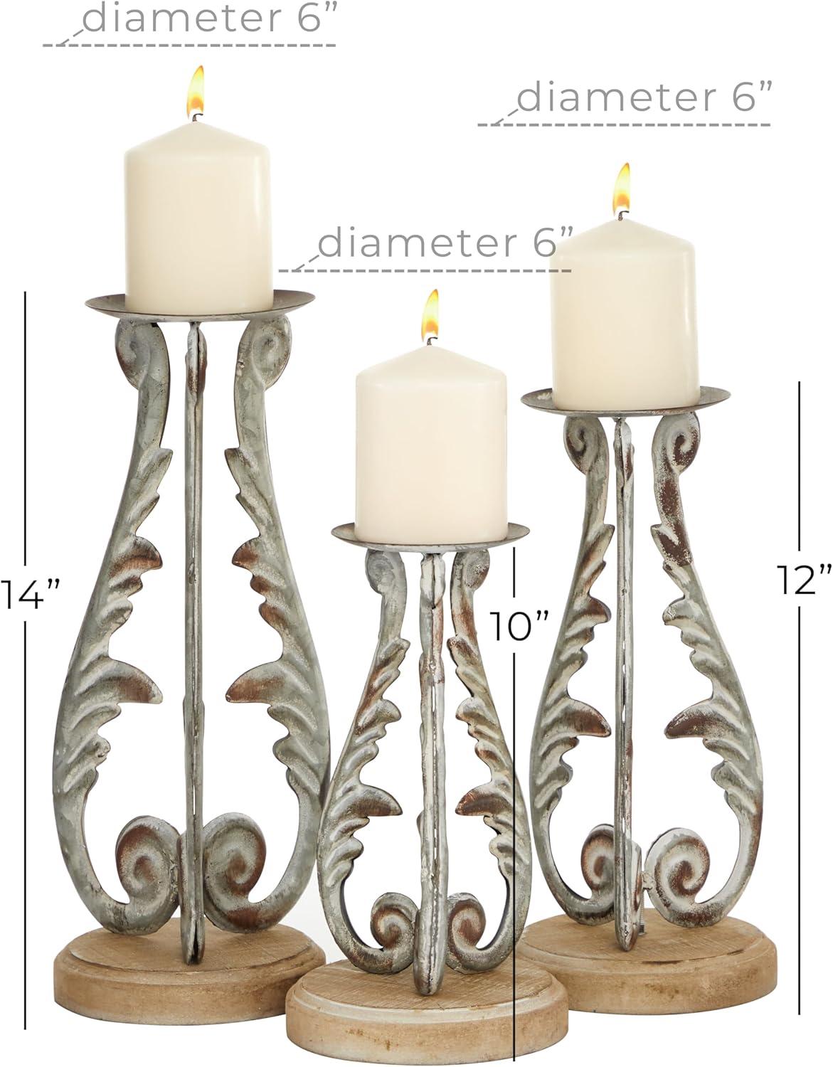 DecMode 3 Candle Silver Metal Candle Holder, Set of 3