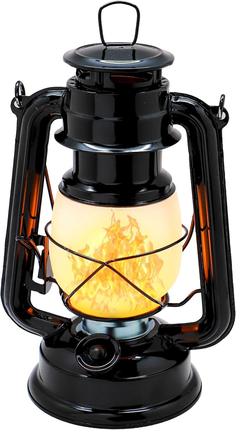 YAKii LED Vintage Flame Lantern Metal Outdoor Hanging Lantern with Dancing Flame Battery Operated Halloween Outdoor Indoor Decoration(Black Pack of 2)