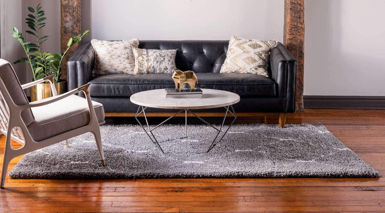 Unique Loom Rabat Shag Collection Modern Tribal Moroccan Inspired Plush & Soft Lattice Design Area Rug (5' 0 x 8' 0 Rectangular, Ivory/ Gray)