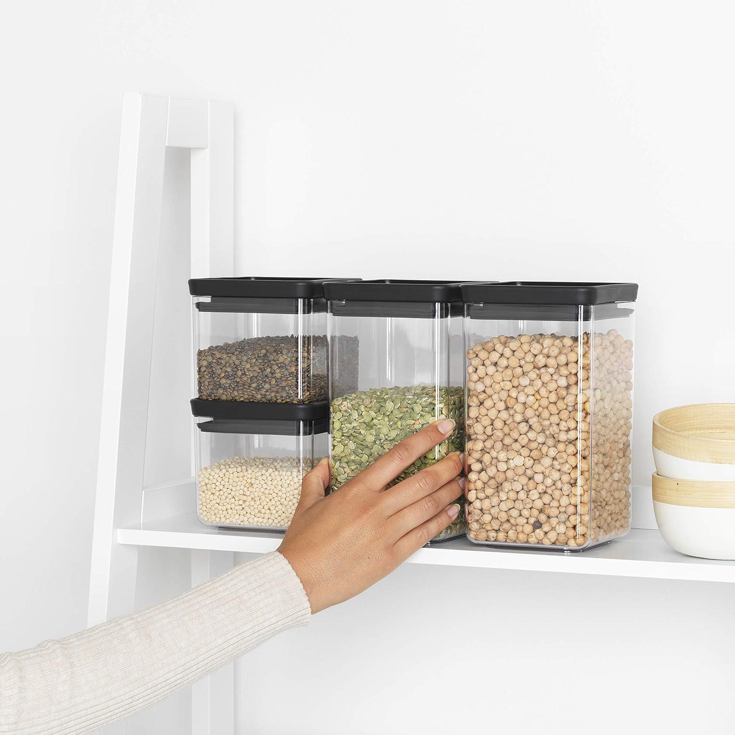 Brabantia Brabantia Set of 4 Tasty+ Stackable Square Canisters - 2 x 0.7 Quart (0.7L) & 2 x 1.7 Quart