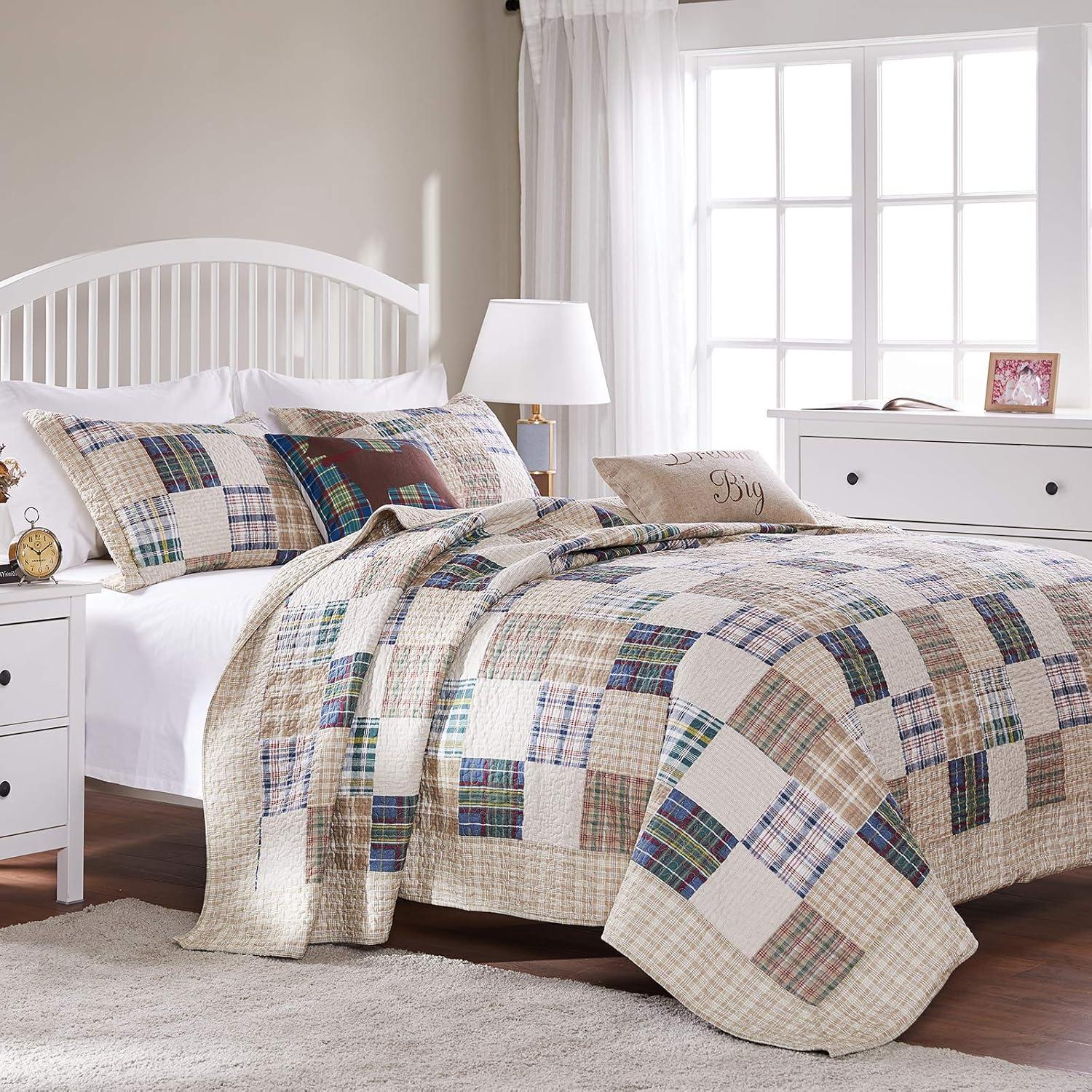 Greenland Home Fashions Oxford Quilt & Sham Set Beige/Blue