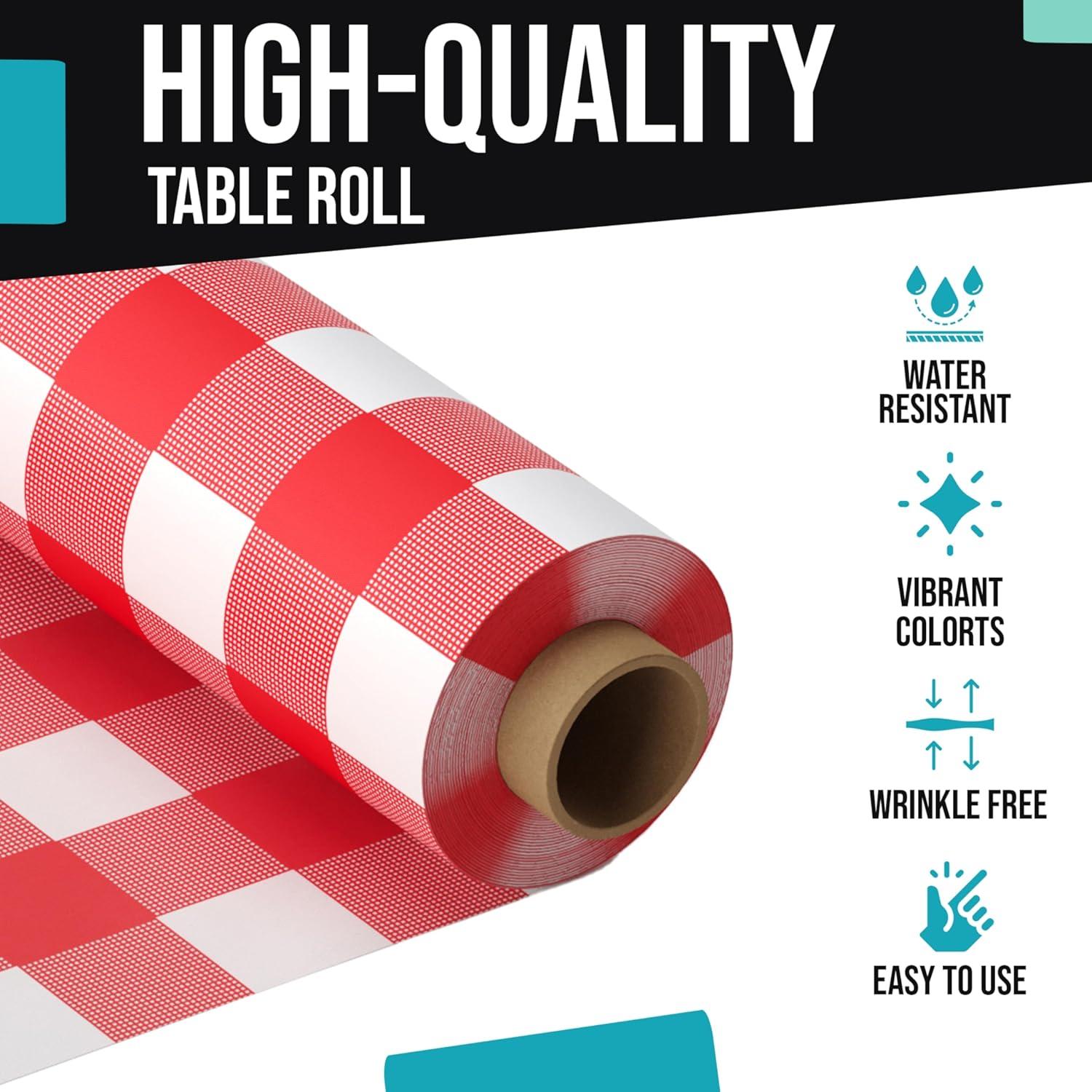 Crown Display 40 In. X 100 Ft. Red Gingham Table Roll Disposable