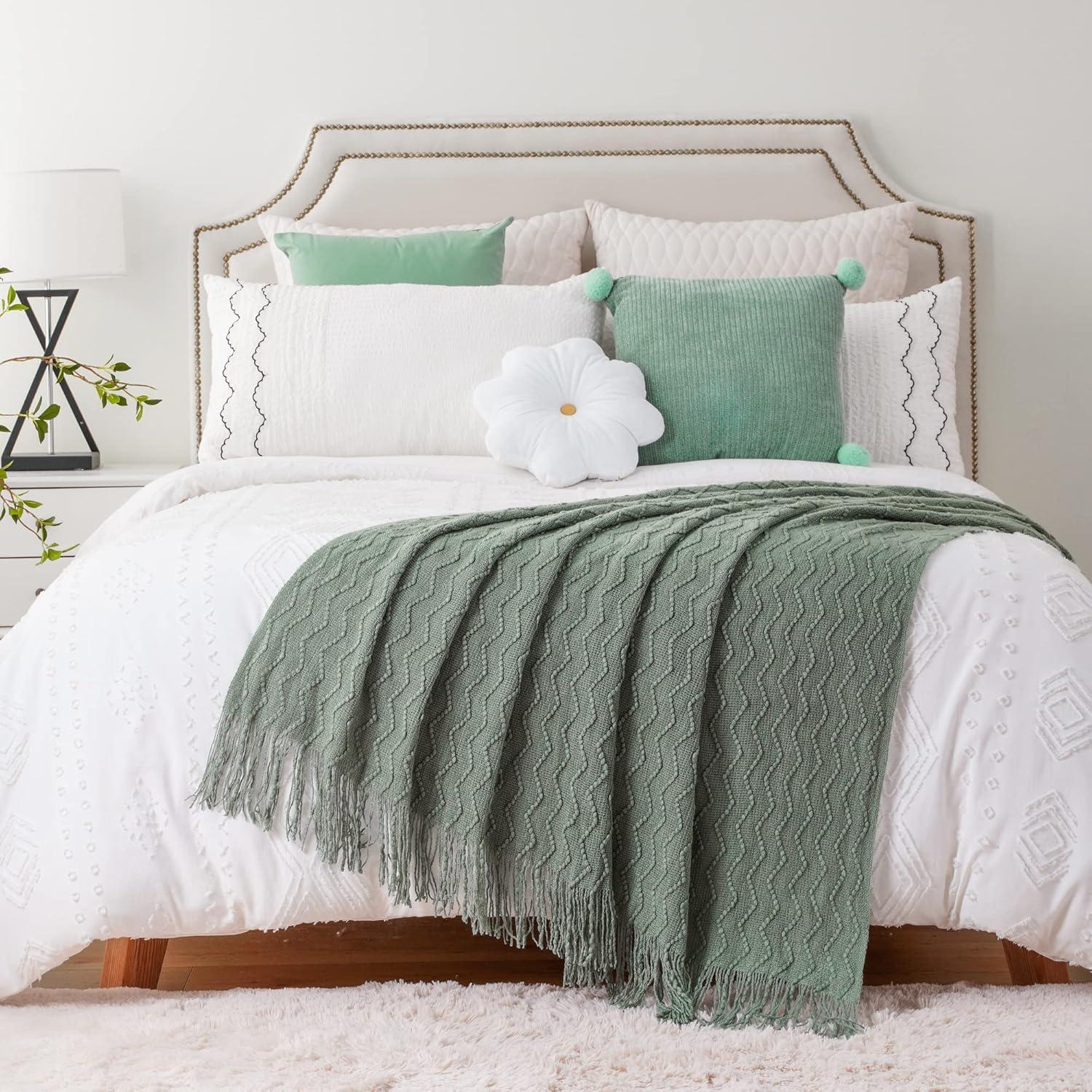 Battilo Sage Green Throw Blanket for Sofa, Knitted Soft Sage Throw, Spring Green Blanket for Bedroom Decor,50"x60"
