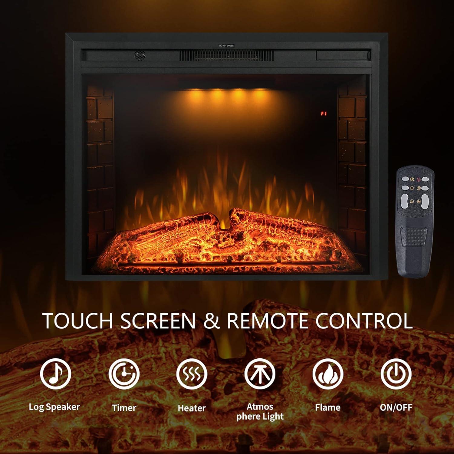 36'' Black Electric Fireplace Insert with Adjustable Flame and Top Light