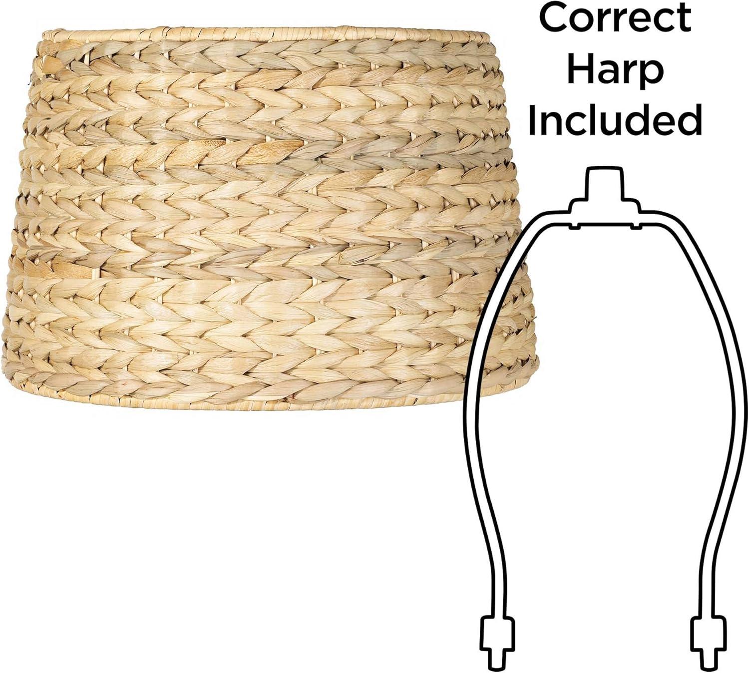 Springcrest Woven Seagrass Small Drum Lamp Shade 10" Top x 12" Bottom x 8.25" Slant x 8" High (Spider) Replacement with Harp and Finial