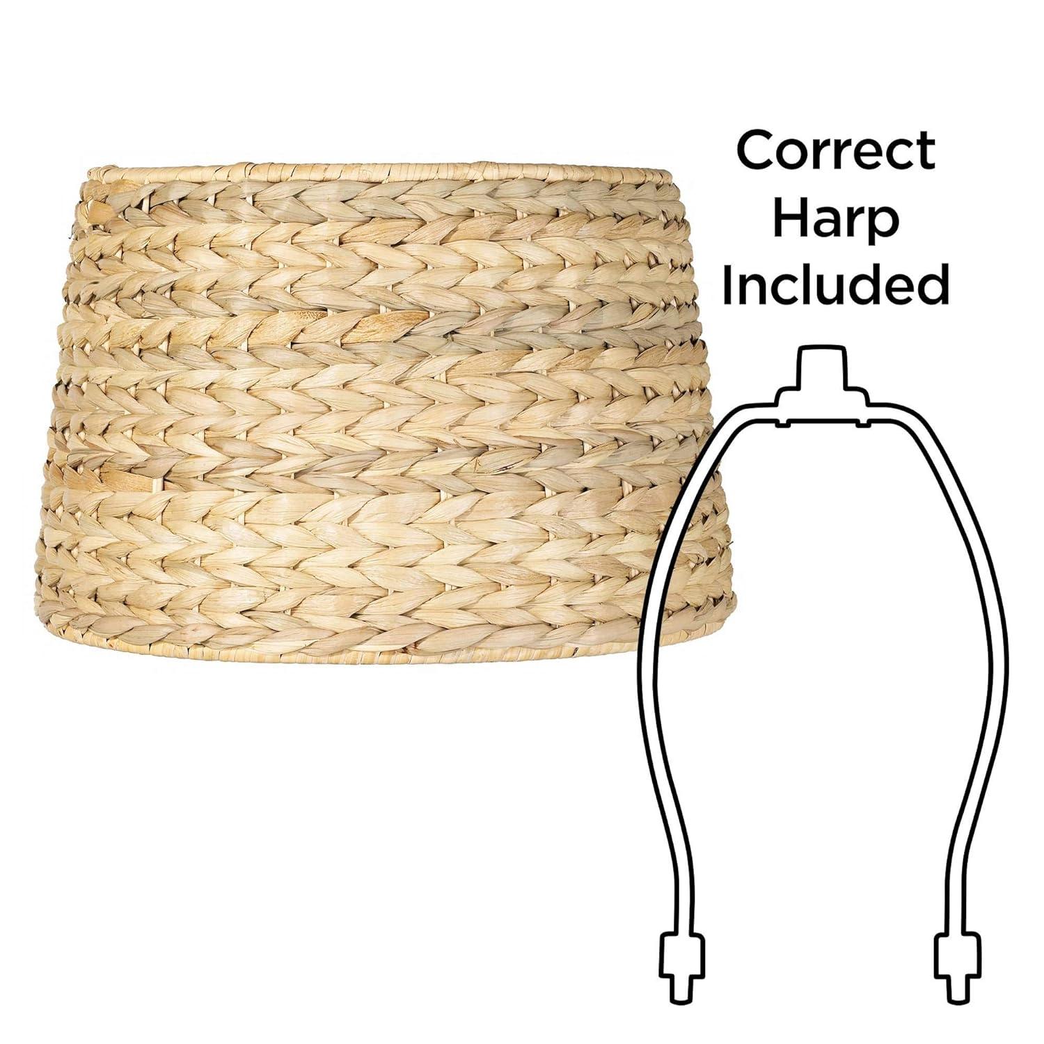 Springcrest Woven Seagrass Small Drum Lamp Shade 10" Top x 12" Bottom x 8.25" Slant x 8" High (Spider) Replacement with Harp and Finial