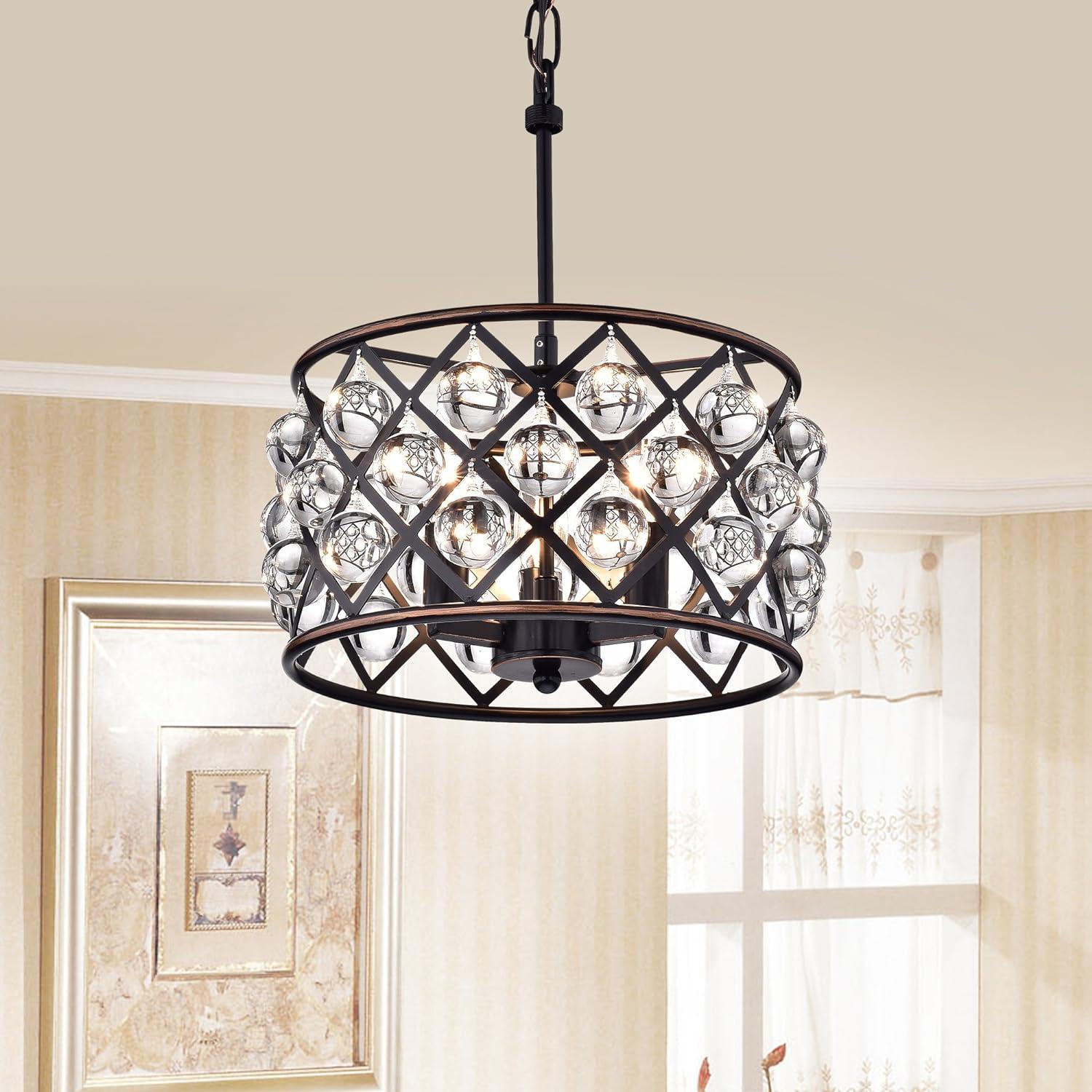 Azha Oil Rubbed Bronze Crystal Drum Pendant Chandelier, 54'' Height