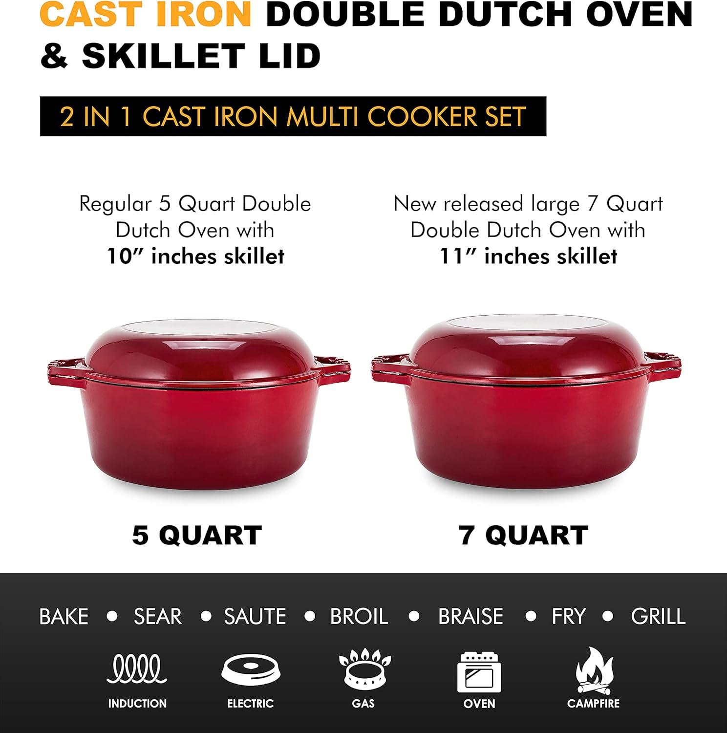 Red Enameled Cast Iron 7-Quart Dutch Oven with Porcelain Lid
