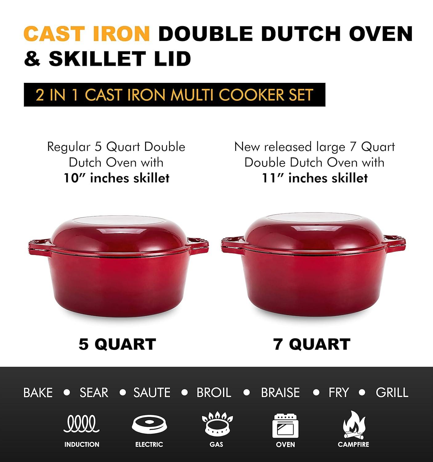 Red Enameled Cast Iron 7-Quart Dutch Oven with Porcelain Lid
