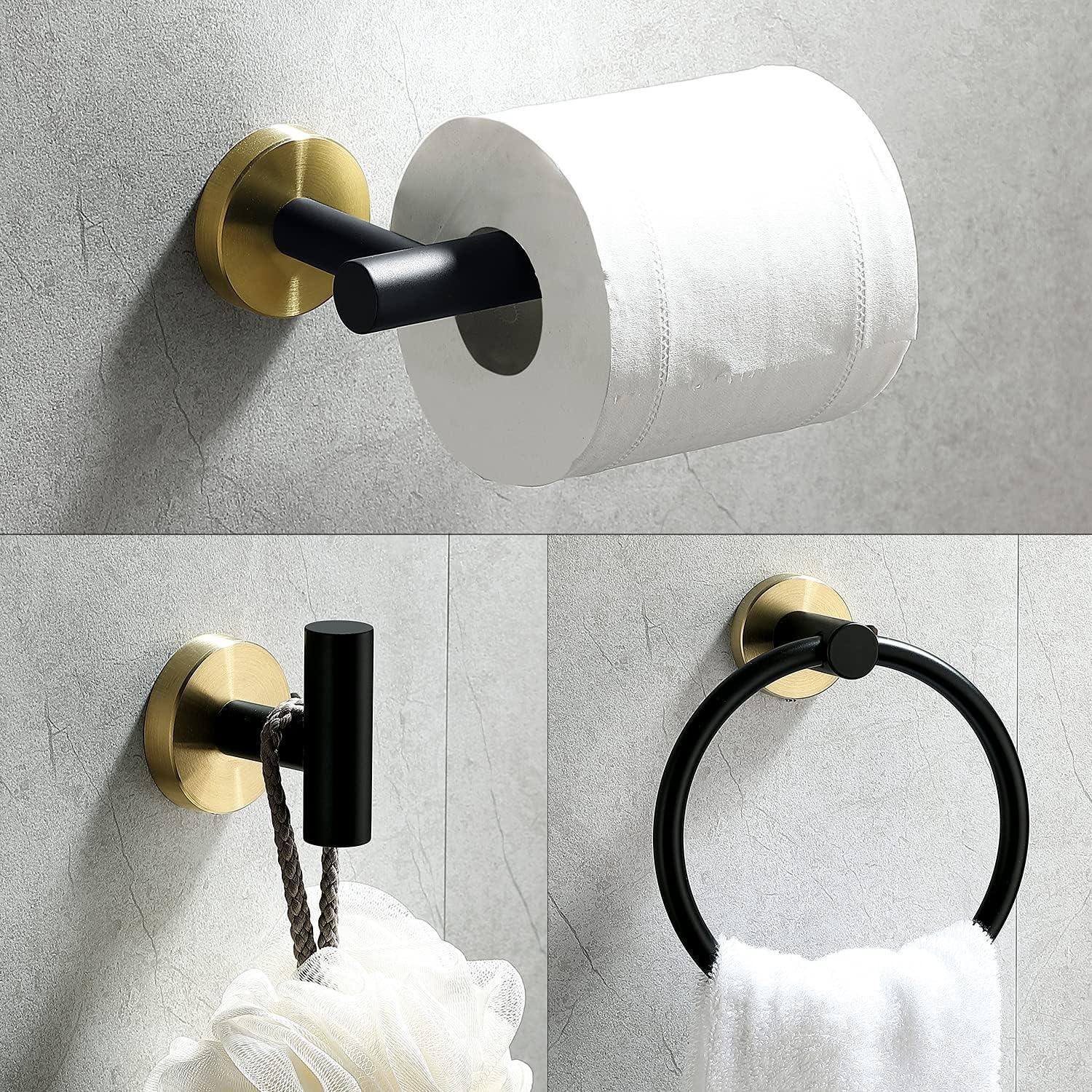 4-Piece Matte Black and Brushed Gold Stainless Steel Bathroom Hardware Set