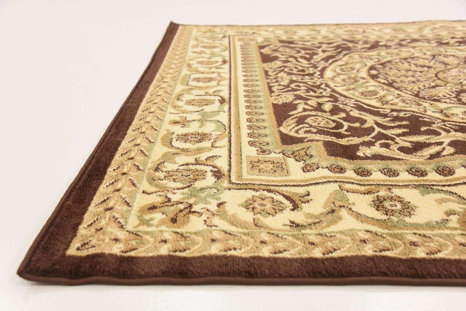 Elegant Medallion 6' Square Brown Synthetic Area Rug