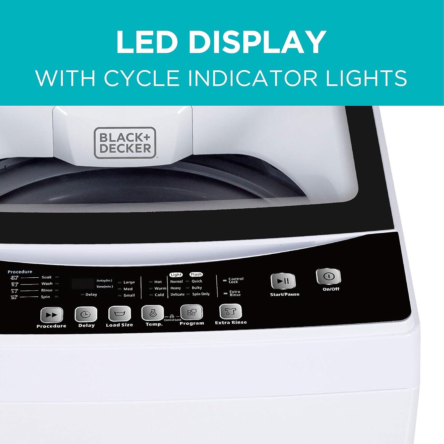 BLACK+DECKER Small Portable Washer, Washing Machine for Household Use, Portable Washer 1.7 cu.Ft with 6 Cycles, Transparent Lid & LED Display
