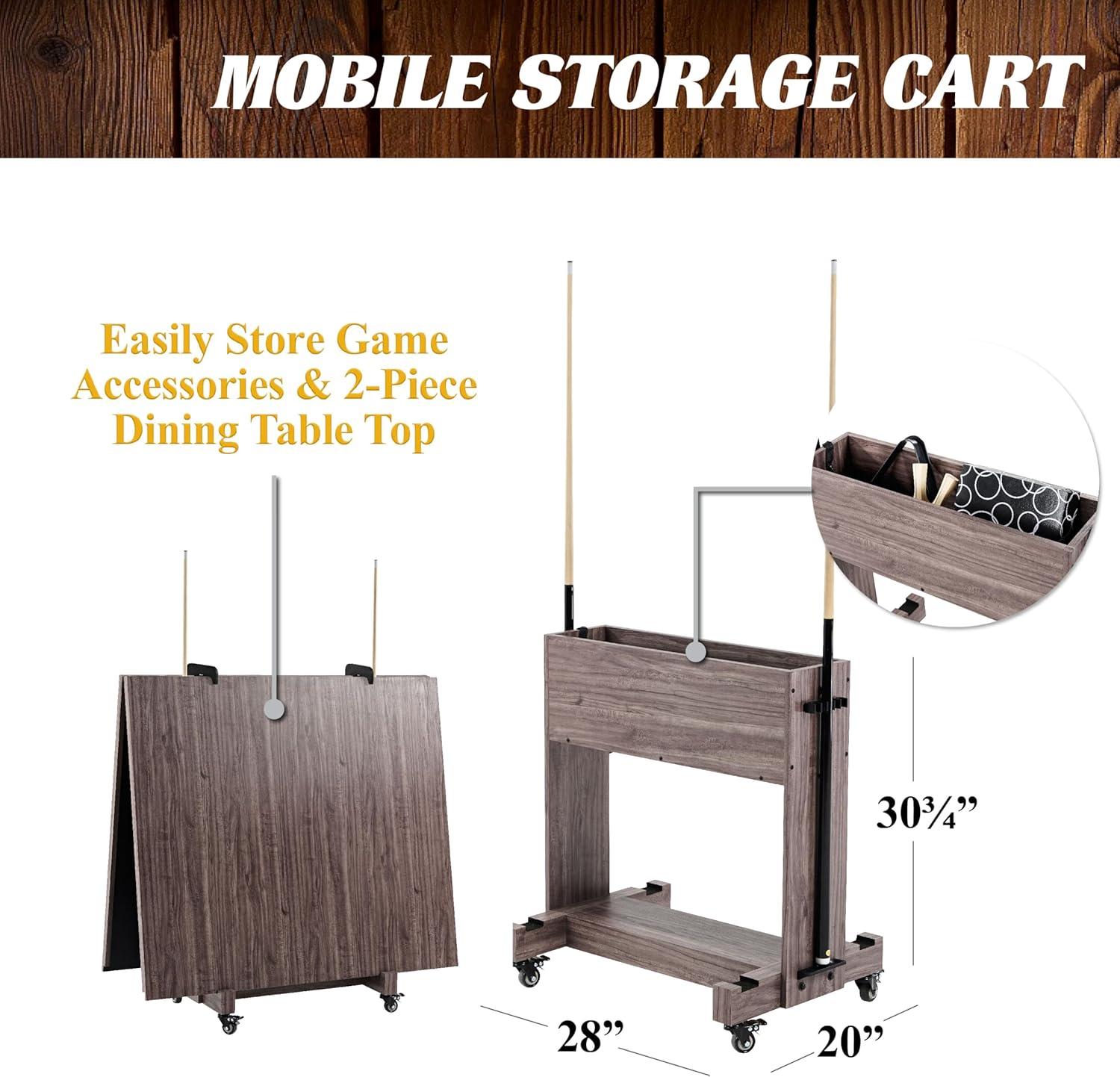 Barrington Billiards Monteray 7’ Pool Table, 3-in-1 with Dining Top & Rolling Storage Caddy