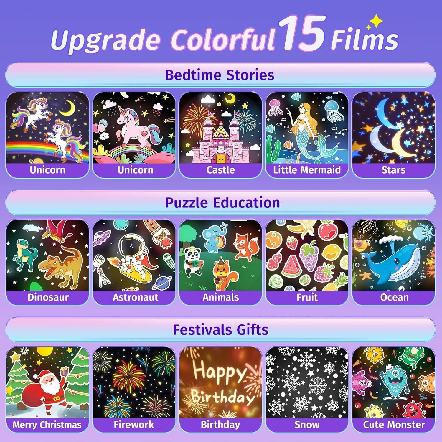 One Fire Night Light Projector, 15 Sound Machine Star Projector for Kids Room,15 Films Star Light Projector 3-9 Year Old Girl Gifts Toys,Brightness Baby Night Lights for Nursery Kawaii TIK Tok Trend