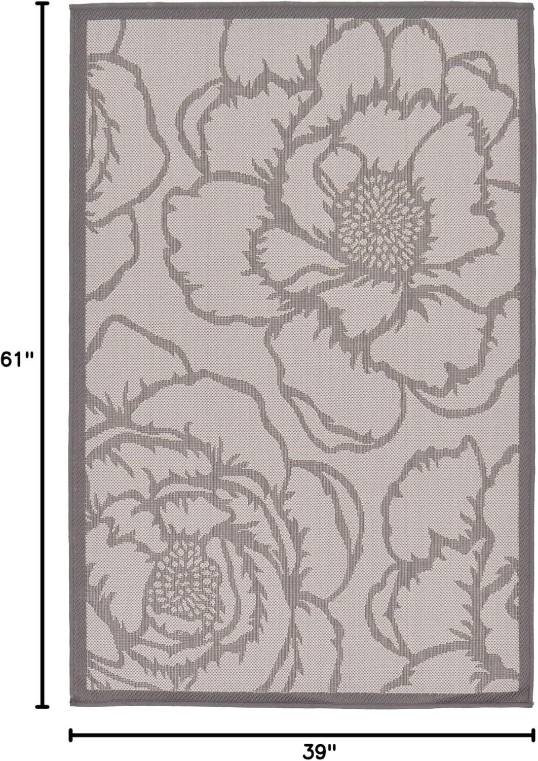 Gray Rectangular Stain-Resistant Synthetic Outdoor Rug, 3x5 ft