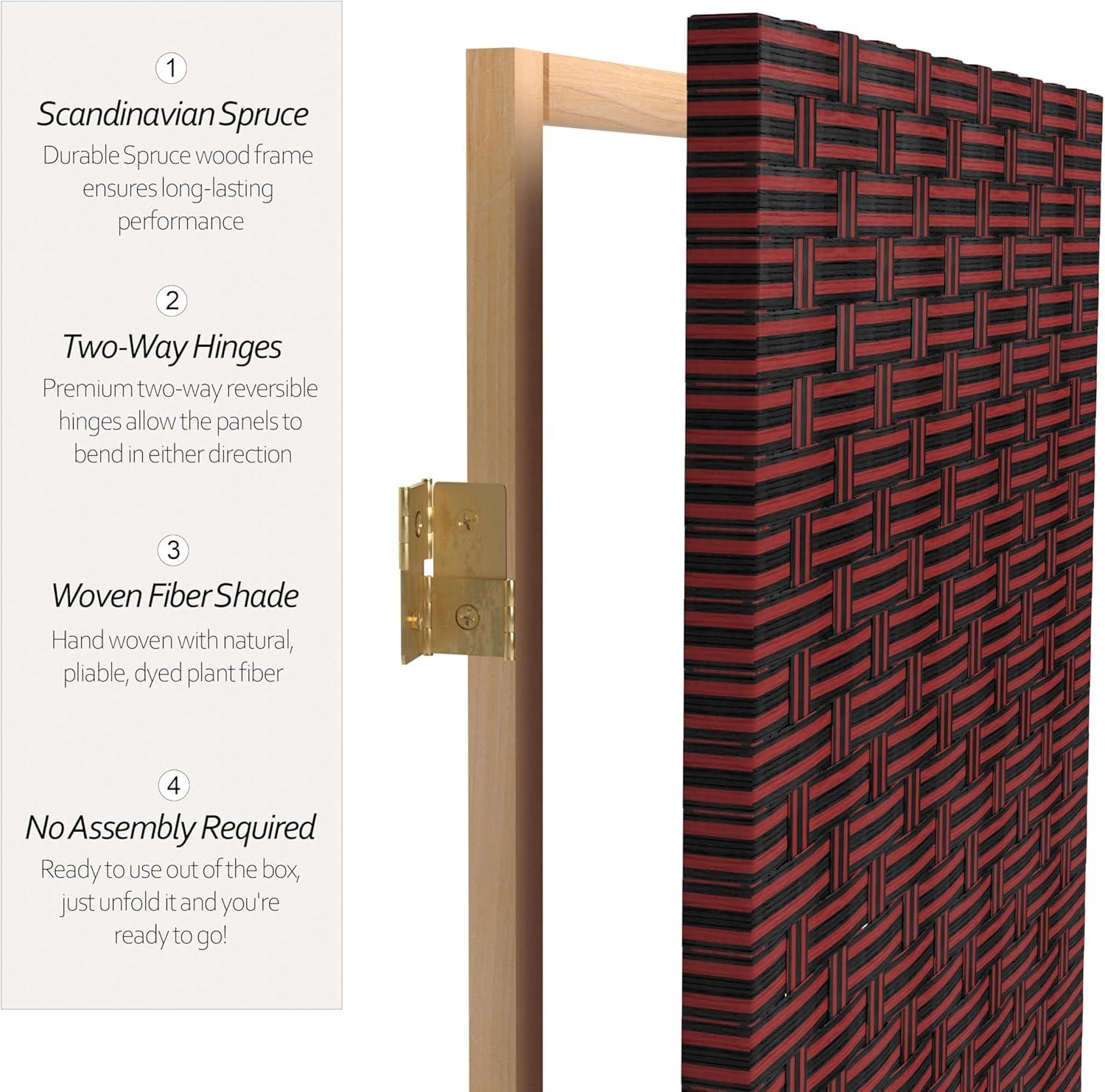 Oriental Furniture 6 ft. Tall Woven Fiber Room Divider - 4 Panel - Red/Black