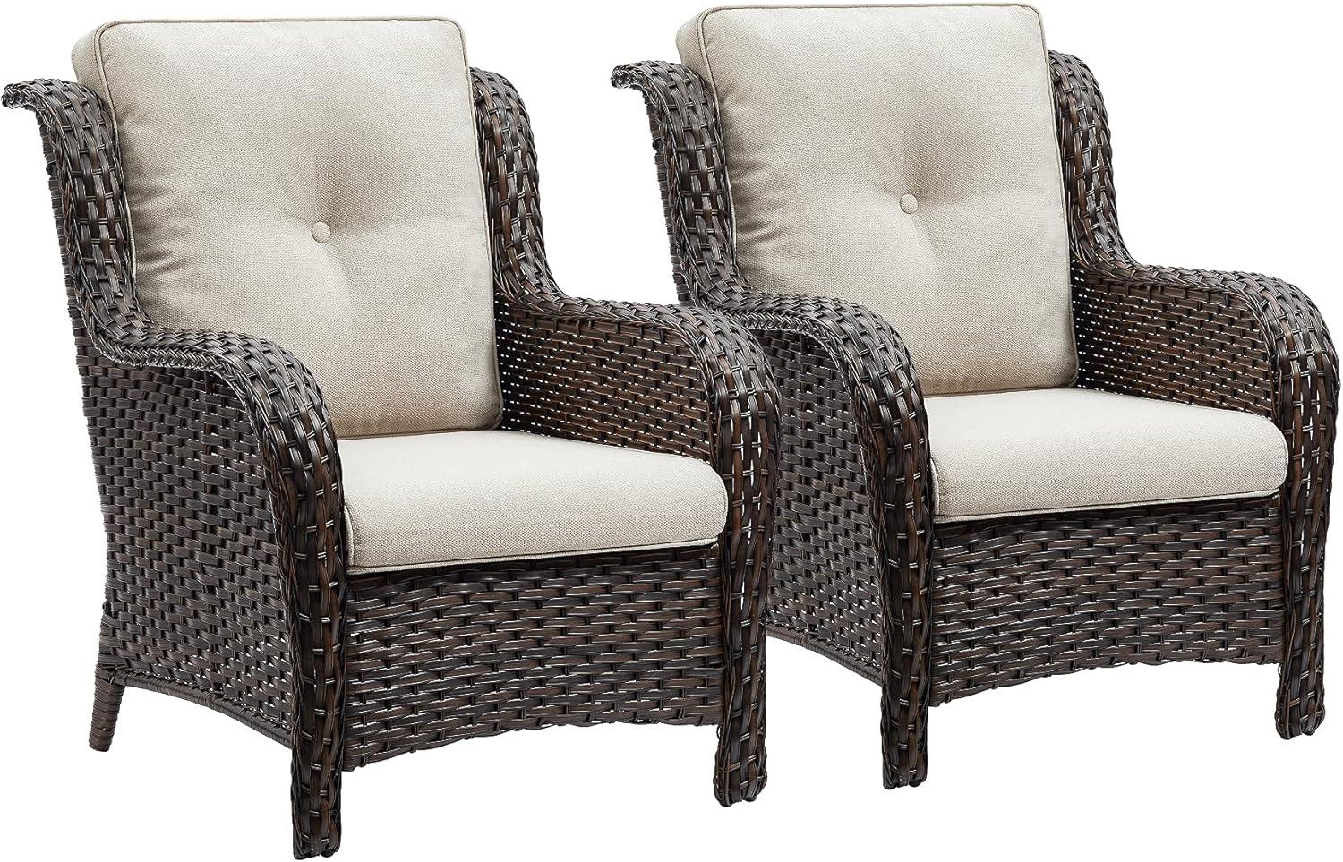 Gymojoy  Outdoor Patio Rattan Chairs with Cushions Set of 2 Brown/Beige