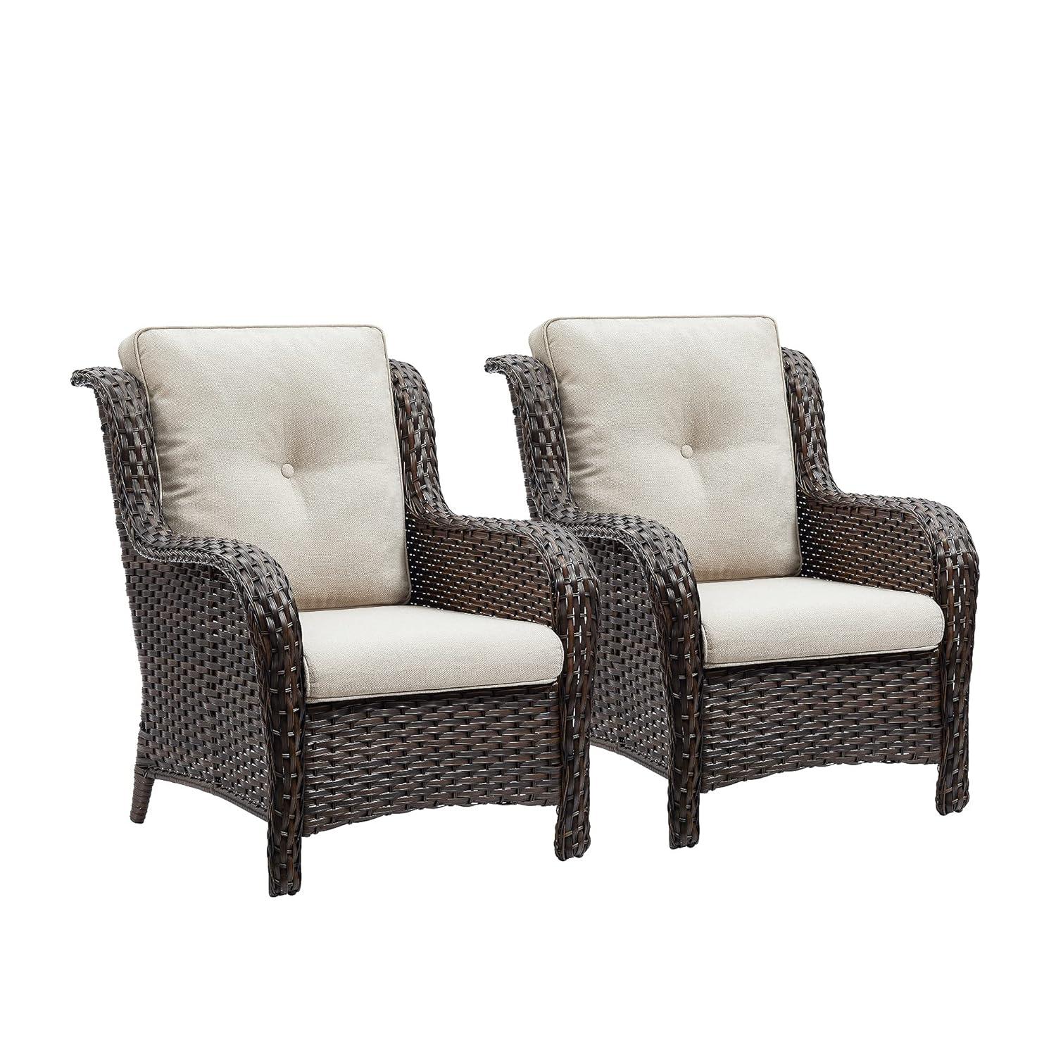 Gymojoy  Outdoor Patio Rattan Chairs with Cushions Set of 2 Brown/Beige