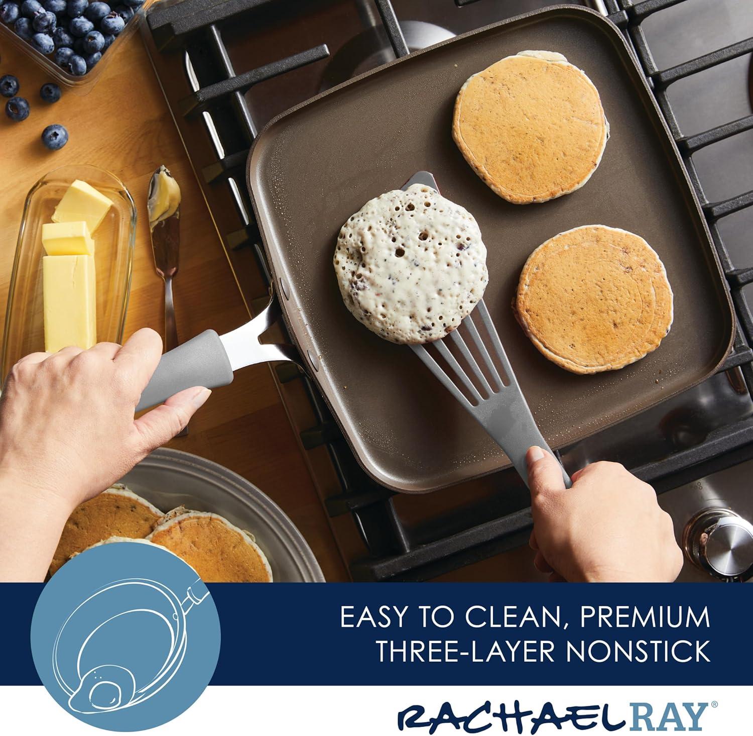 Rachael Ray Rachael Ray Cook + Create Aluminum Nonstick Square Stovetop Griddle Pan, 11-Inch