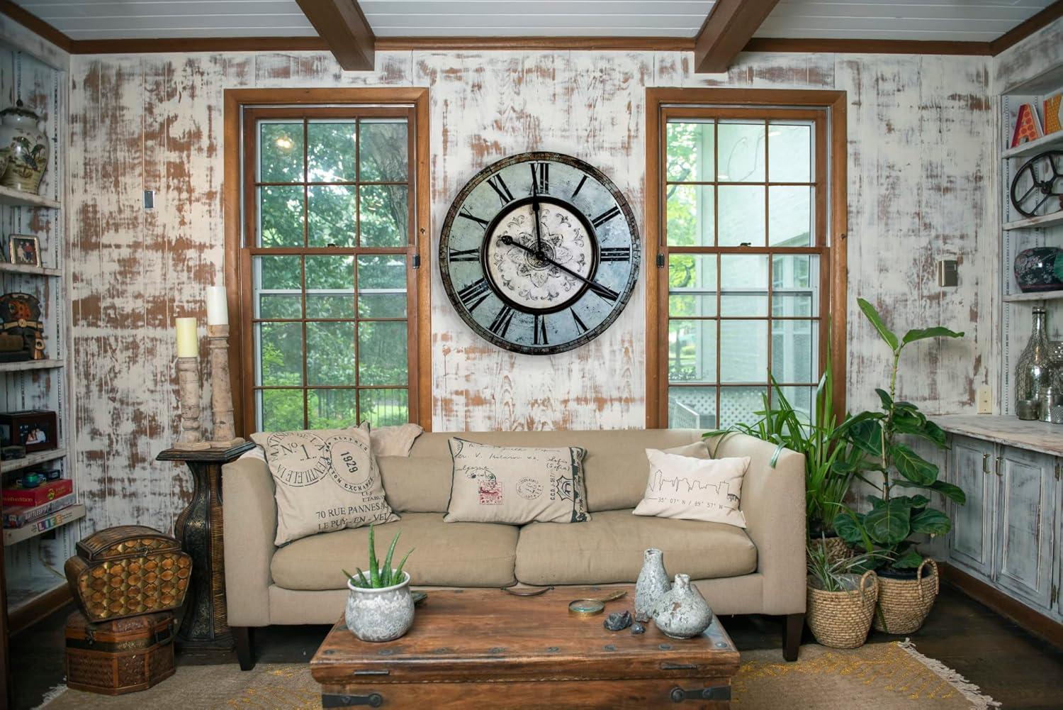 Woven Paths 29" Round Wood Wall Clock in Distressed Mint Finish