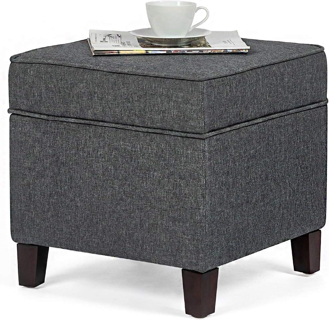 Square Footstools Fabric Storage Ottoman Comfortable Seat with Thick Sponge, Dark Grey