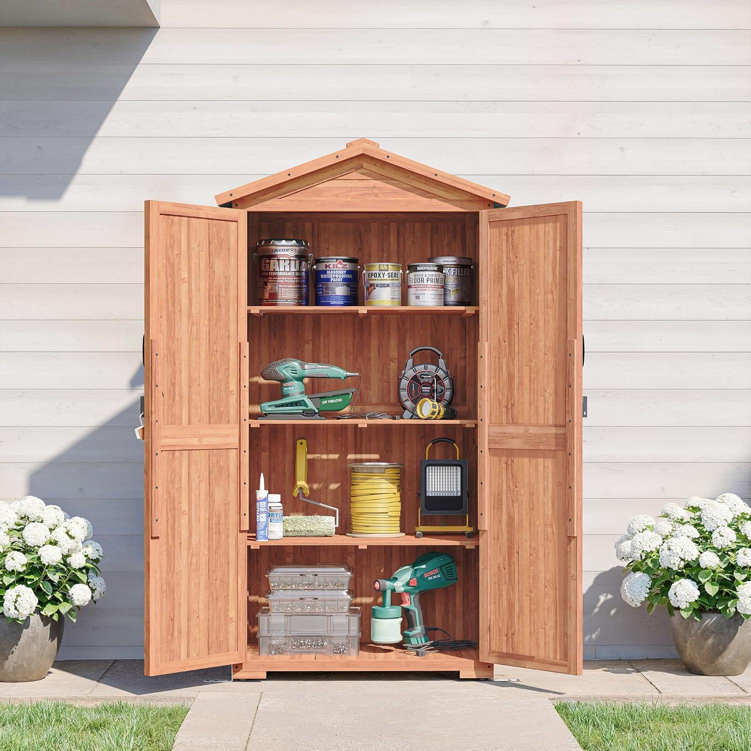 Outdoor Lockable 3 ft. W x 2 ft. D Solid Wood Vertical Storage Shed