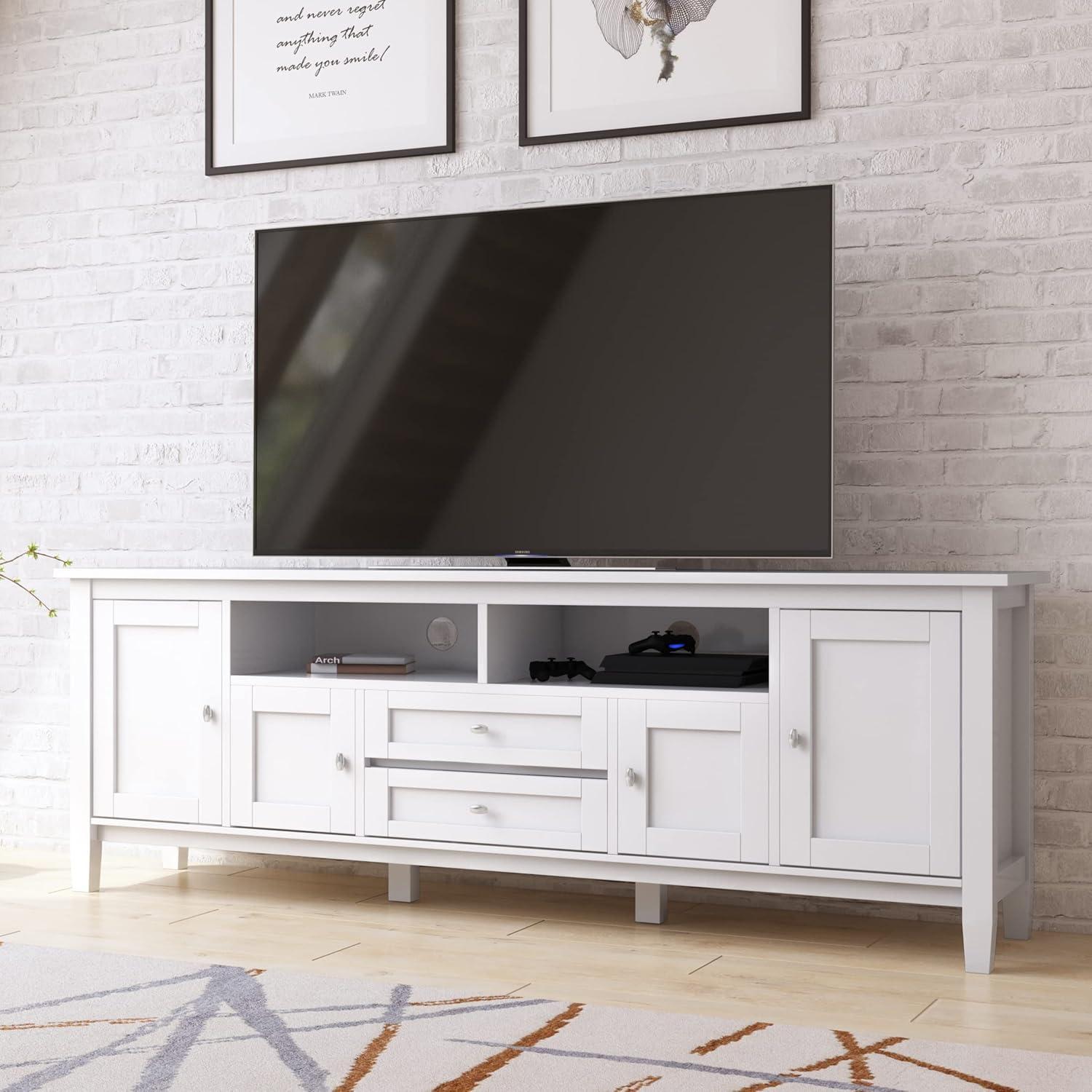Simpli Home Warm Shaker 72"W Solid Wood TV Stand for TVs up to 80" with 4 Storage Cabinets and 2 Drawers