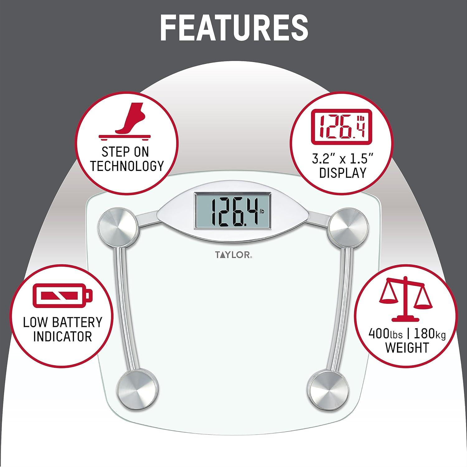 Taylor 400 lb Clear Glass and Chrome Digital Bathroom Scale