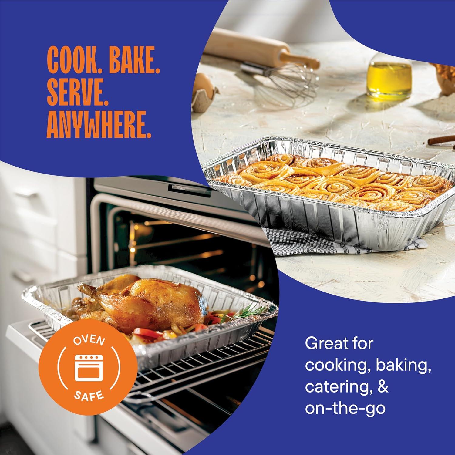 Aluminum Pans 9x13 Disposable Aluminum Foil Pans [30-Pack] Large Baking Pan Trays - Heavy Duty Tin Tray Half Size Chafing Dishes. Food Containers for Roasting, Cooking, Heating or Steam Table