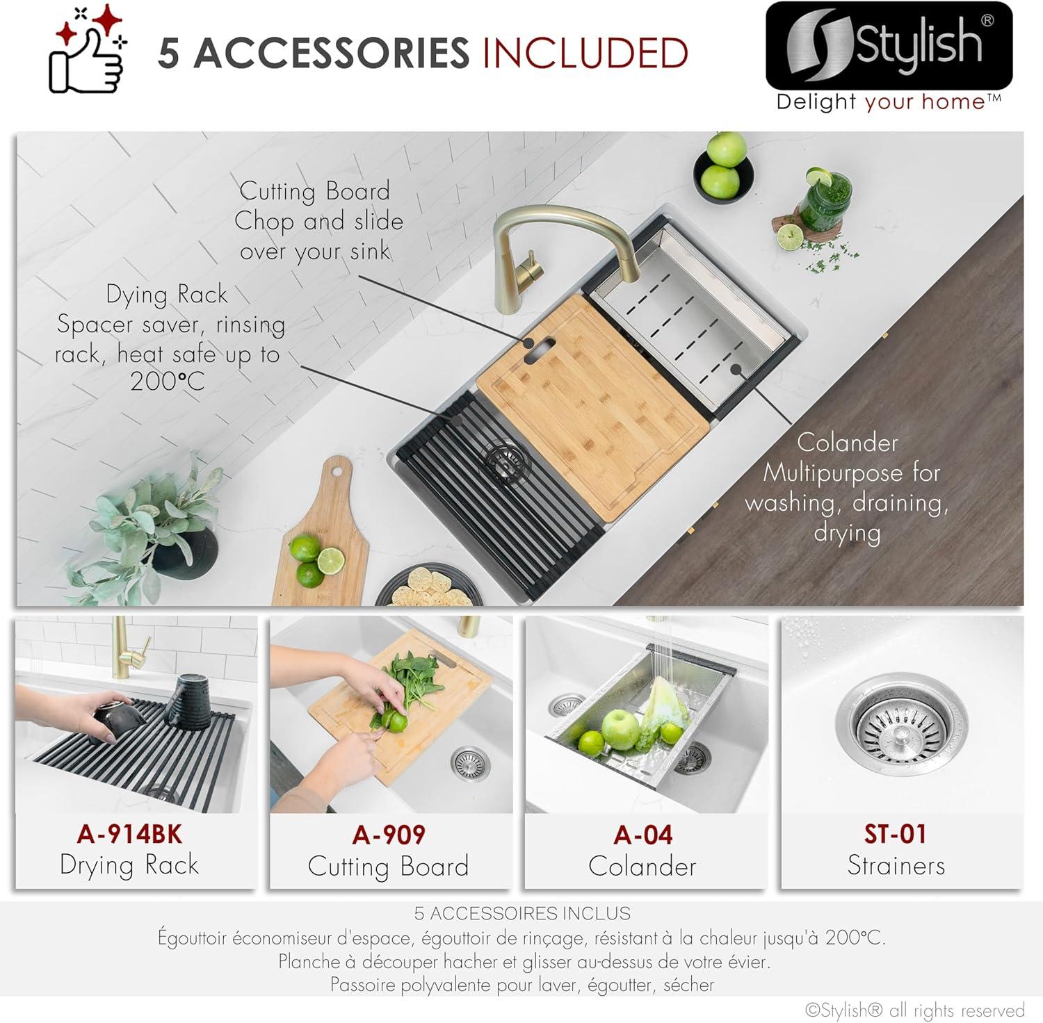 Stylish Pietra Dual-Mount 33" Composite Granite Double Bowl Kitchen Sink
