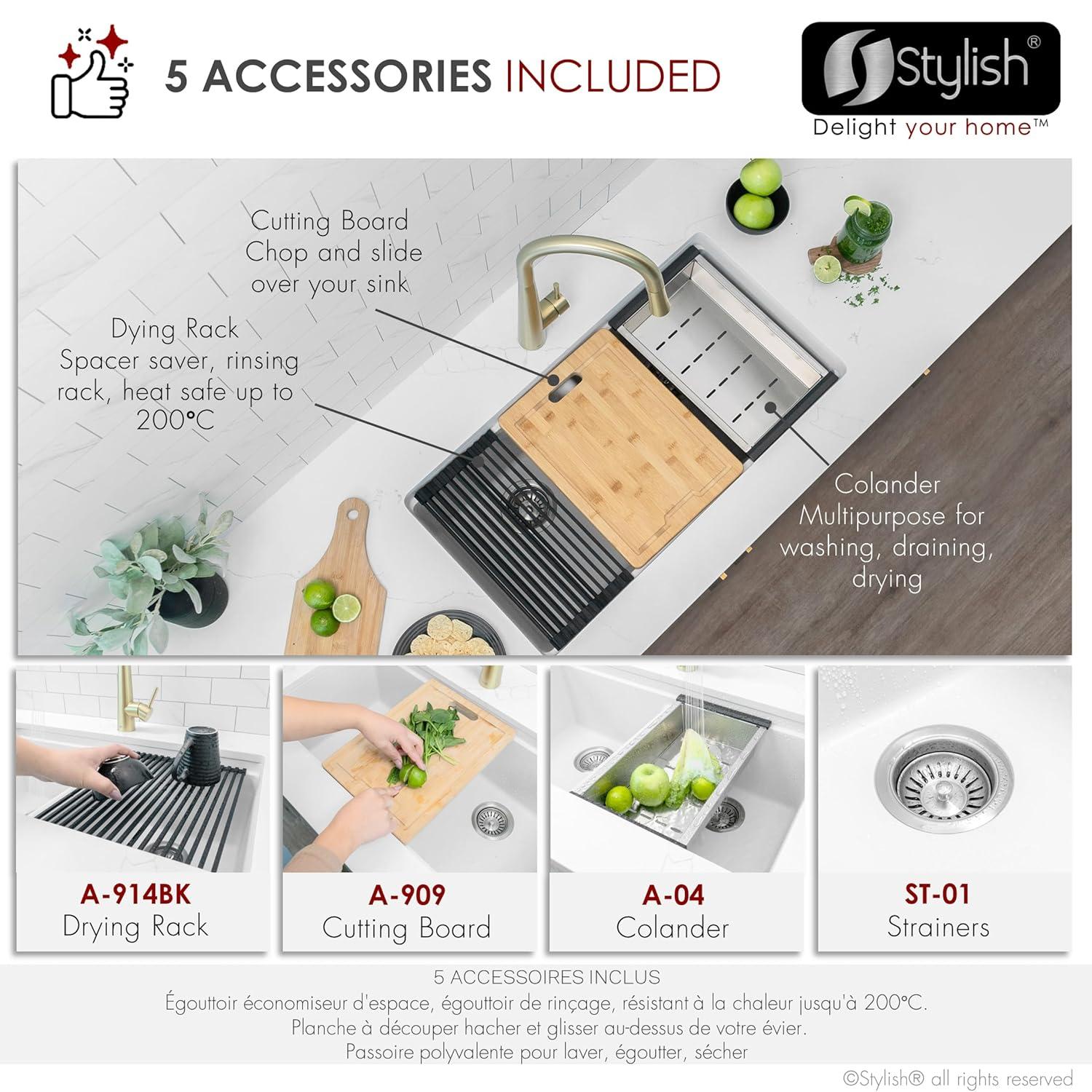 Stylish Pietra Dual-Mount 33" Composite Granite Double Bowl Kitchen Sink