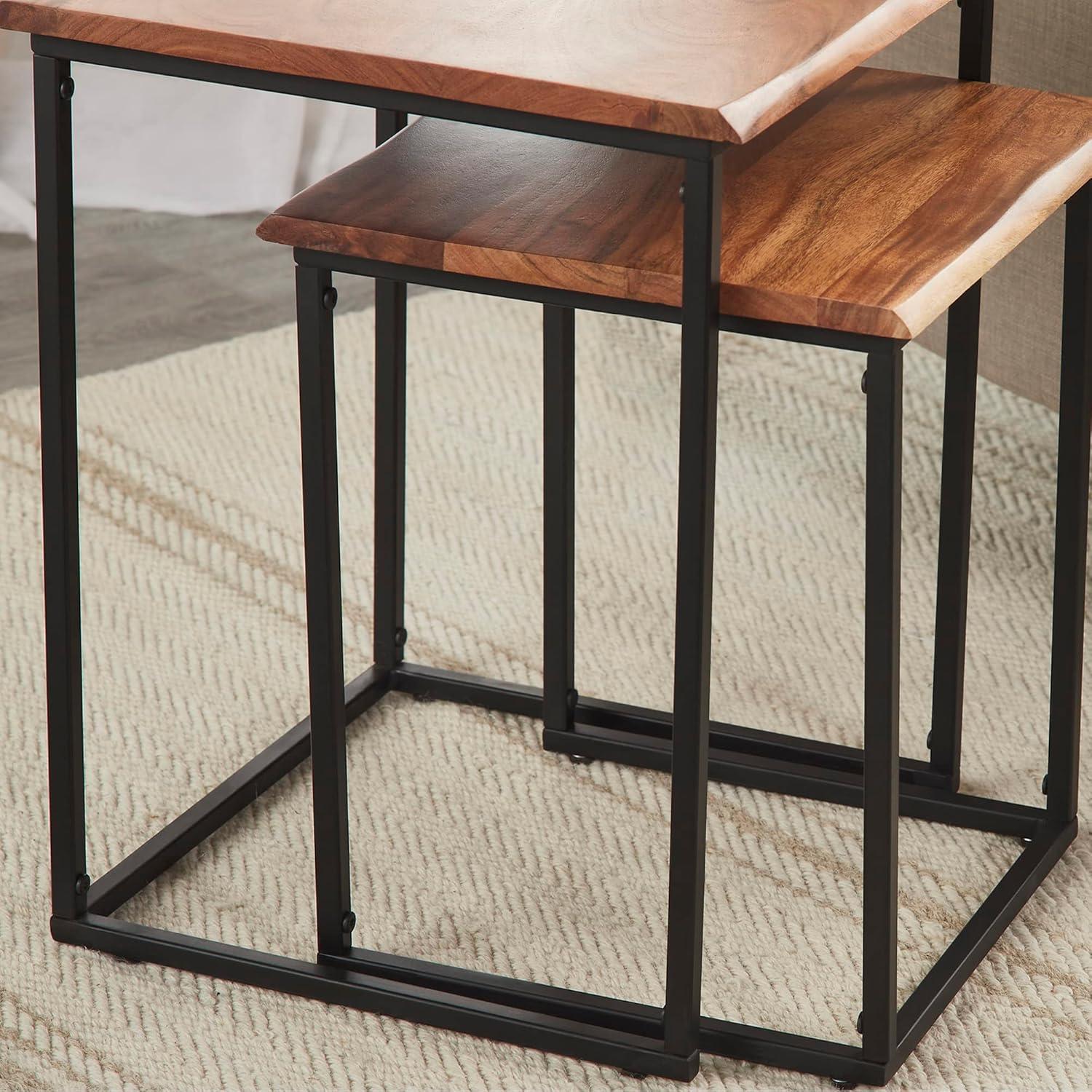 FirsTime & Co. Brown and Black Live Edge Nesting End Table 2-Piece Set, Side Table, Night Stand, Acacia Wood and Metal, 16.5 x 16 x 21 inches