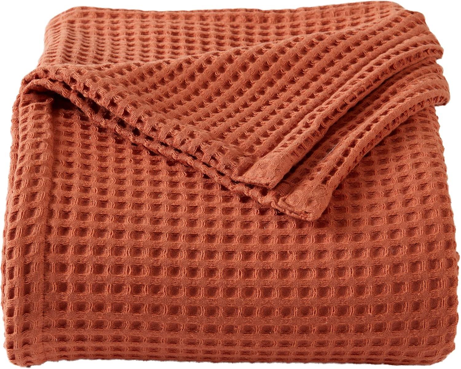 Market & Place 100% Cotton Waffle Weave Bed Blanket Full/Queen Burnt Orange