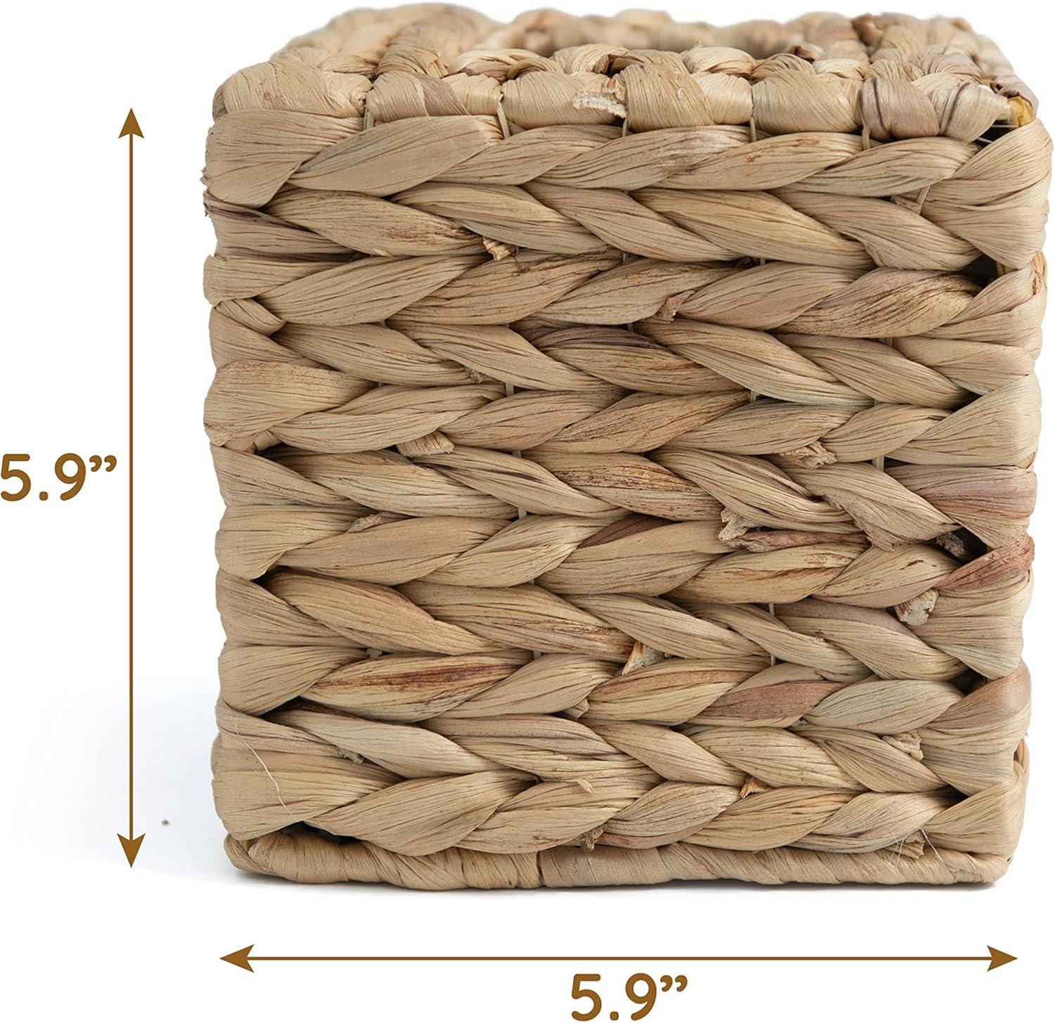 KOLWOVEN Square Tissue Box Cover- 5.7" x 5.7" x 5"- Decorative Woven Facial Tissue Holder with Hinged Top Lid- Facial Box for Home, Office,Bathrooms, Decoration (Square- Set 2)