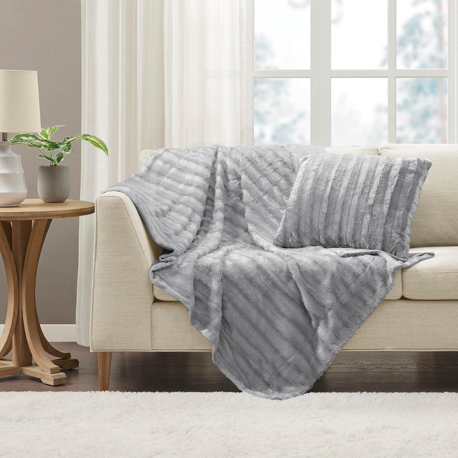Madison Park Duke Gray Long Fur Throw 50x60"
