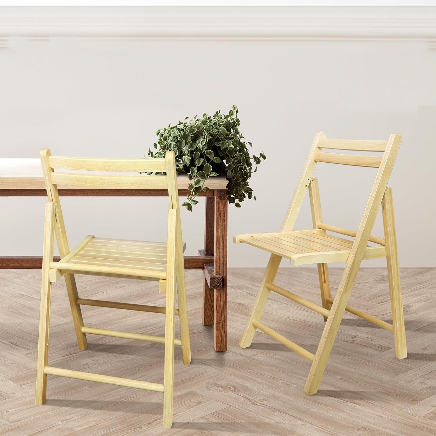 Natural Solid Wood Folding Chairs Set of 2