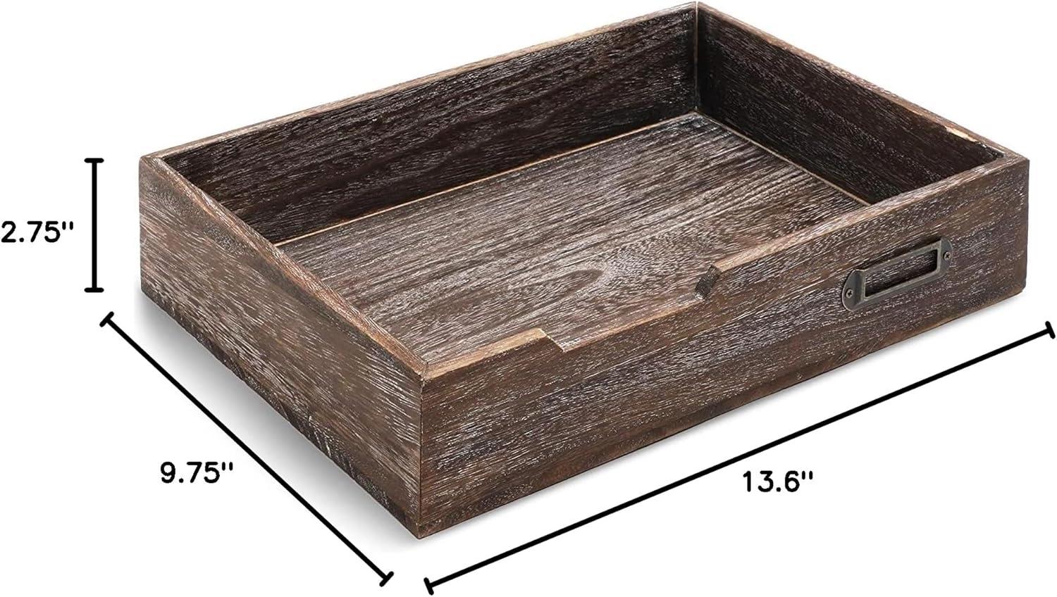 Rustic Brown Wood Stackable Paper Tray Organizer