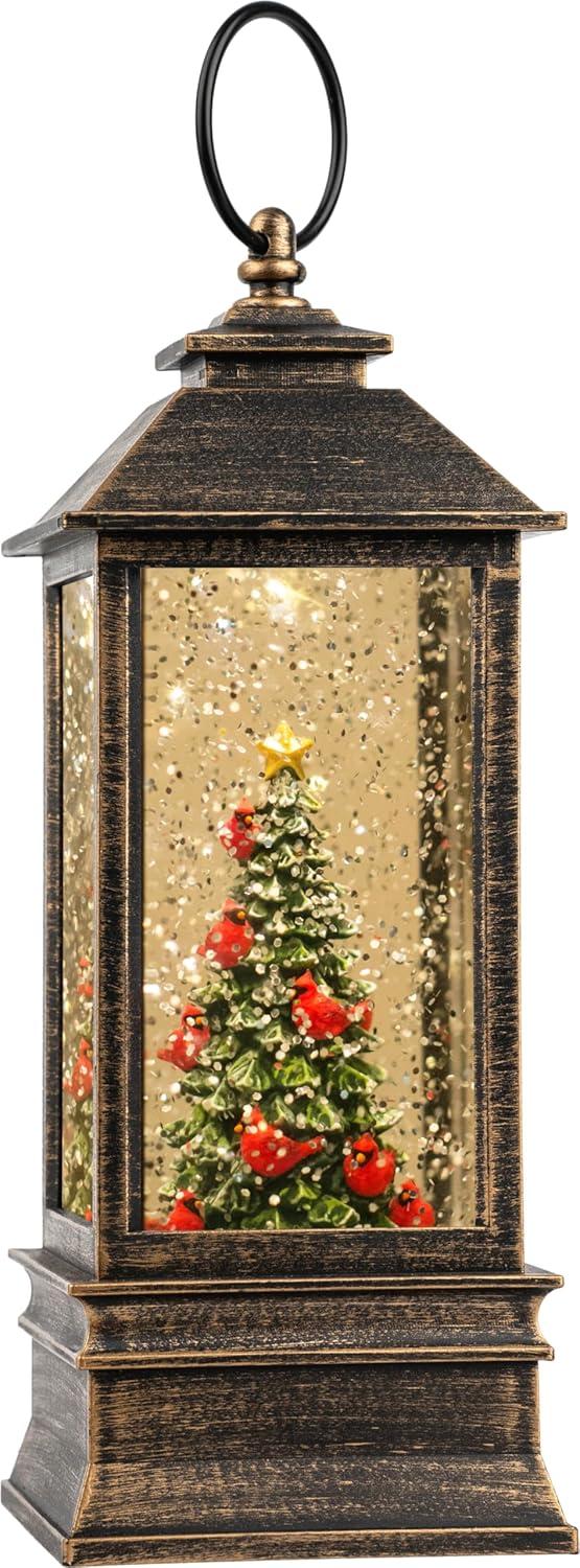 Bronze Christmas Tree Snow Globe Lantern with Music