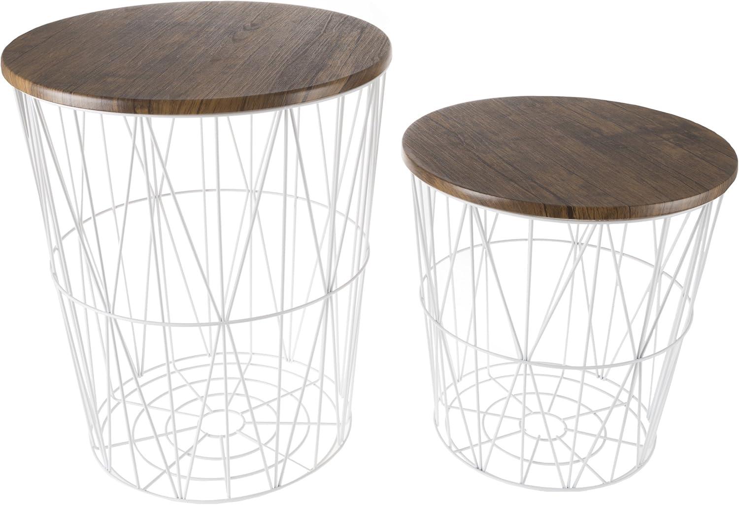 Minimalist Round Wood and Metal Nesting Tables, Set of 2