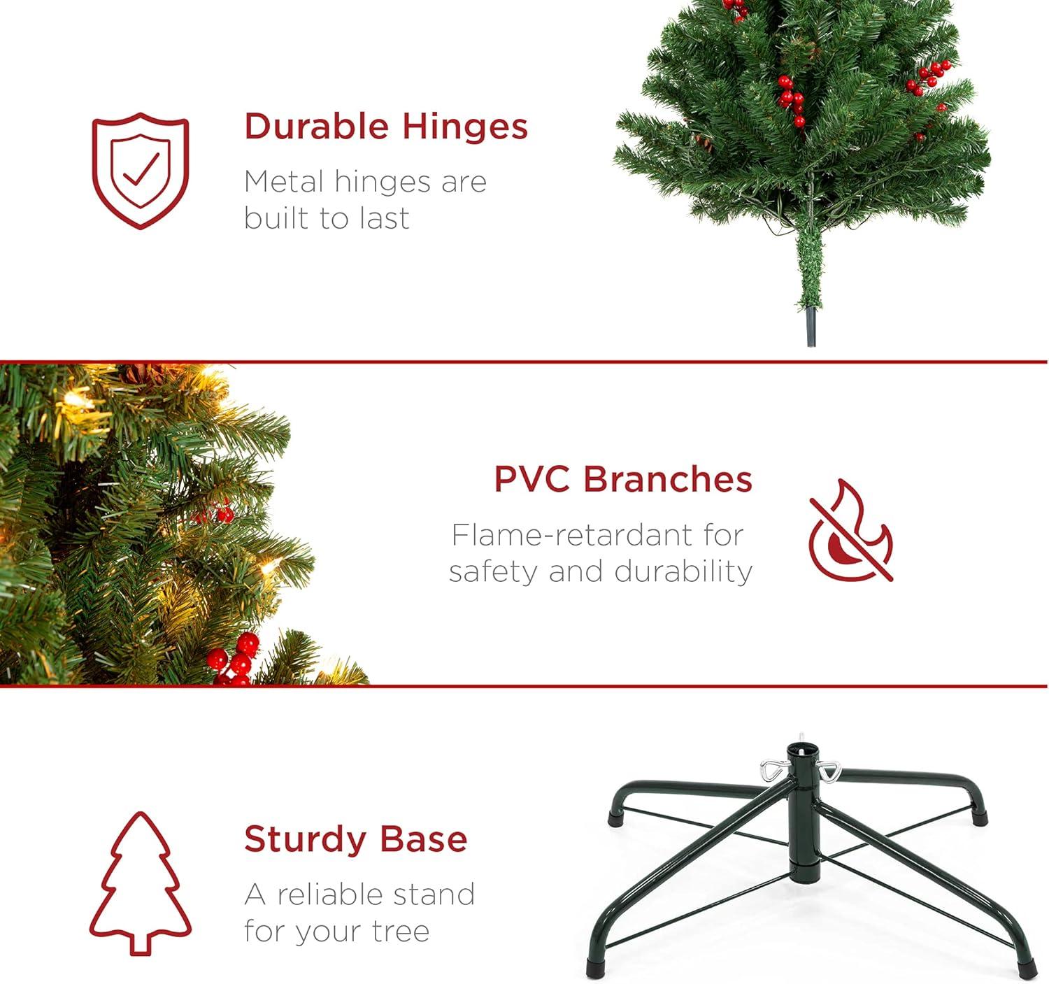 Best Choice Products Pre-Lit Pre-Decorated Holiday Spruce Christmas Tree w/ Tips, Lights, Metal Base