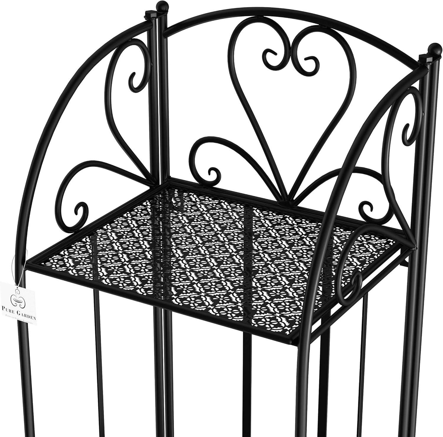 Black Wrought Iron 3-Tier Folding Plant Stand