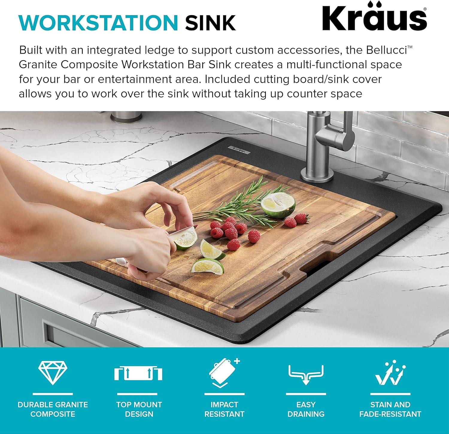 KRAUS Bellucci Granite Composite Workstation Drop-In Top Mount Single Bowl Kitchen Sink with Accessories