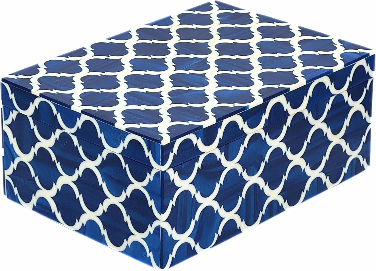 Moroccan Pattern Resin Box Decorative Handmade Storage Box 7x3 x5 inche Blue & White collectiblesbuy