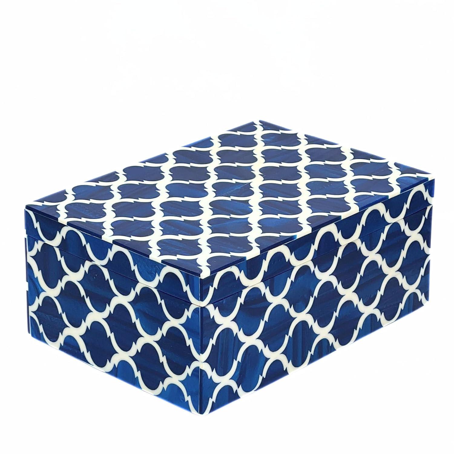 Moroccan Pattern Resin Box Decorative Handmade Storage Box 7x3 x5 inche Blue & White collectiblesbuy
